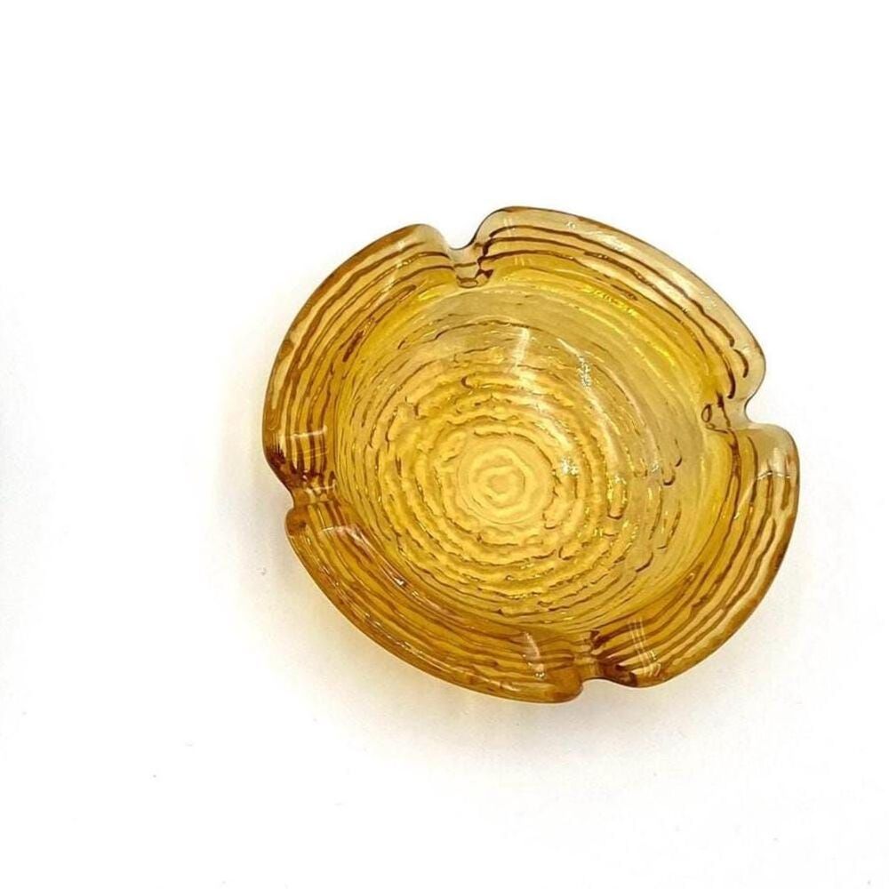 Small Amber “Soreno” Glass Ashtray – Honey Color, 4” x 1”